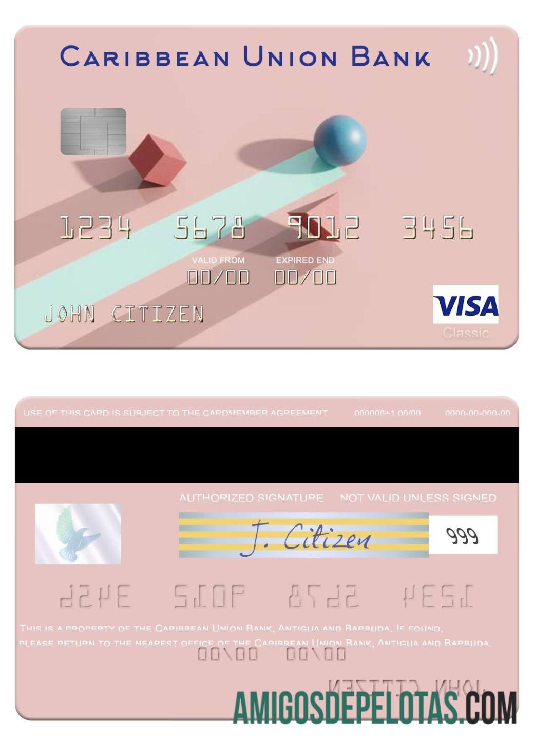 Cartão Visa do Caribbean Union Bank de Antígua e Barbuda exemplo real